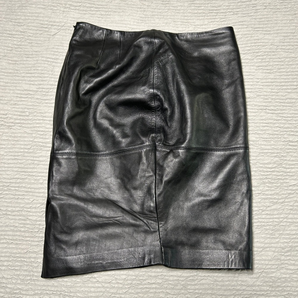 Talbots Black Lambskin Leather Pencil Skirt Womens 6P Petite Lined Side Zip